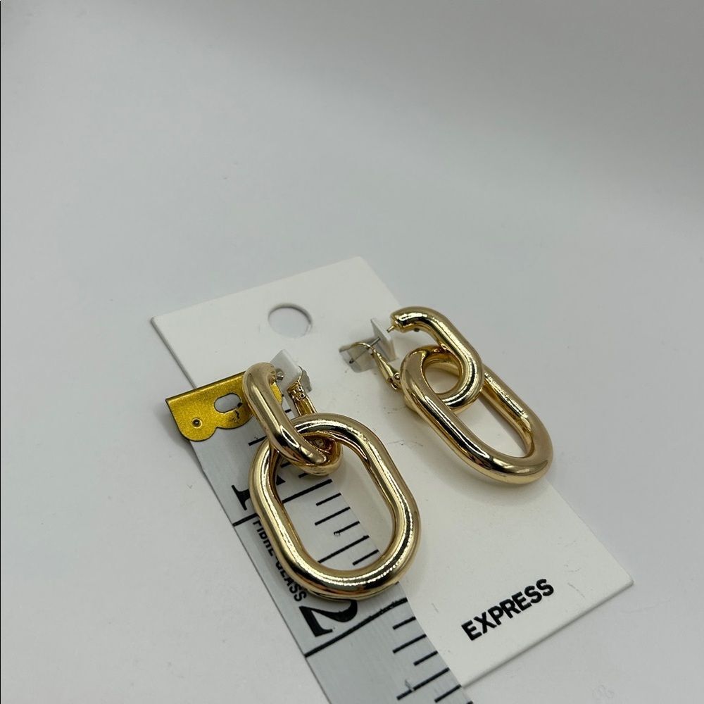 Express Gold Tone Chunky Chain Link Drop Earrings NWT - Picture 3 of 3